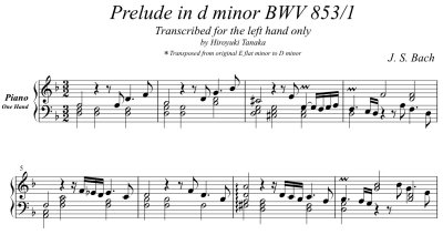Bach=Tanaka/Prelude in D minor(original is E flat minor) BWV 853/1 for left hand only