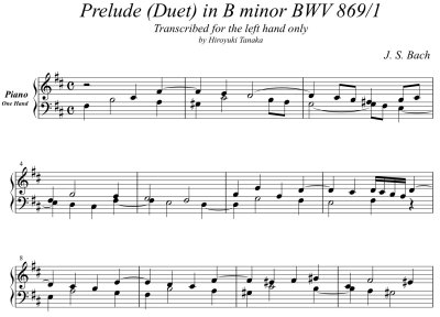 Bach=Tanaka/Prelude in B minor BWV 869/1 for left hand only