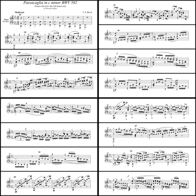 J. S. Bach/ Passacaglia in c minor, BWV 582 (except fugue) transcribed for piano left hand only by Hiroyuki Tanaka