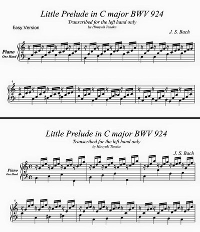 J. S. Bach/ Little Prelude in C Major, BWV 924 arranged for piano left hand only by Hiroyuki Tanaka