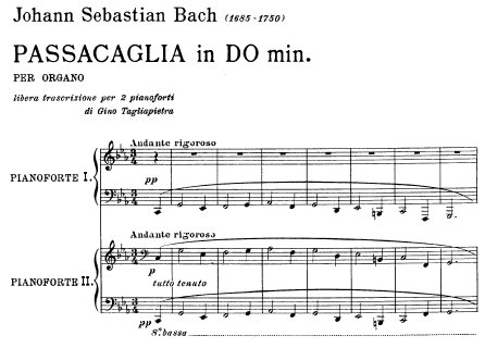 Bach=Tagliapietra/ Passacaglia in C minor BWV 582 (free transcription for two pianos)